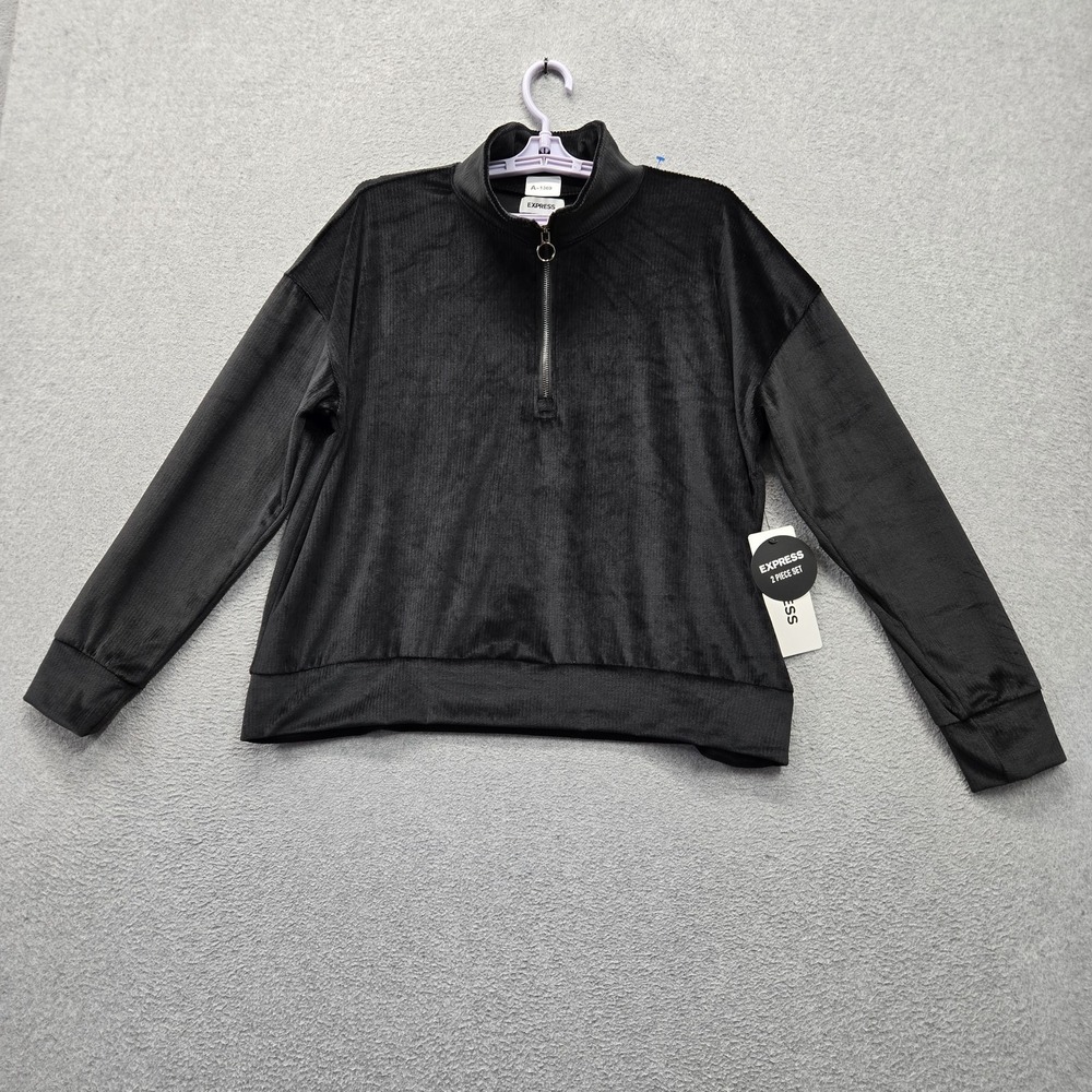 Express Women Sweatshirt L Black 24-7 Comfort Stretch 1/2 Zip Pullover NWT